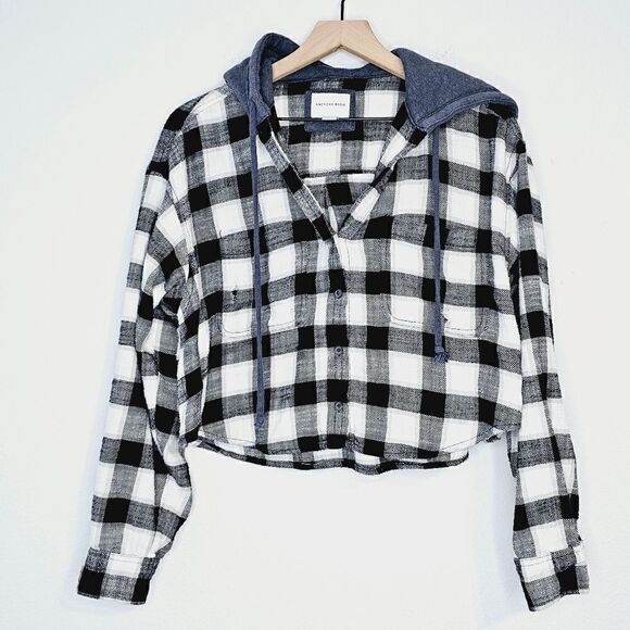 AE Cozy Cabin Oversized Hoodie Button Down Flannel Lightweight Jacket Top - Picture 3 of 13